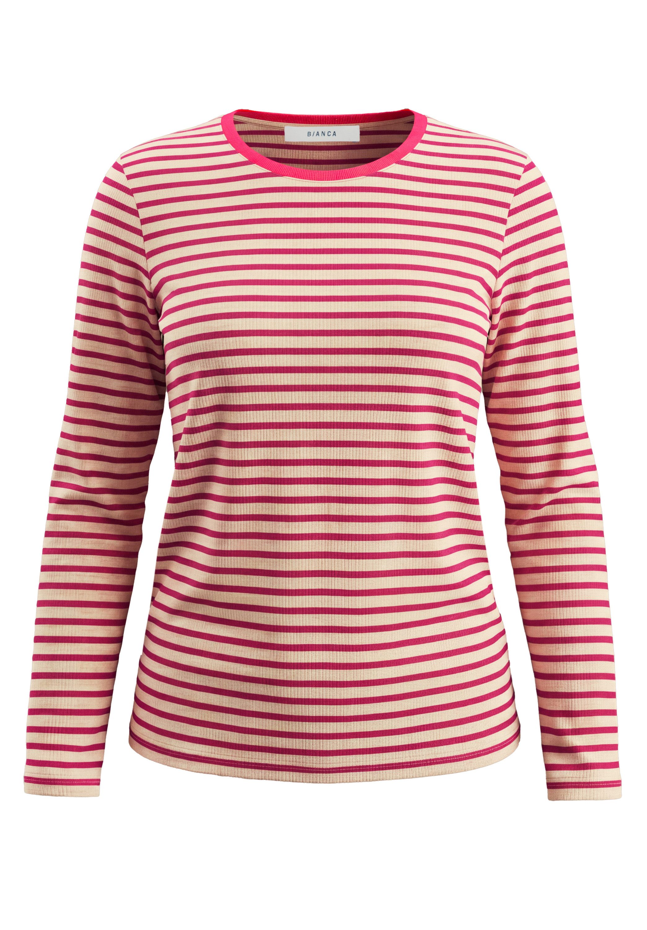 bianca Langarmshirt DAMI in klassischem Ringeldessin mit Kontrastblende