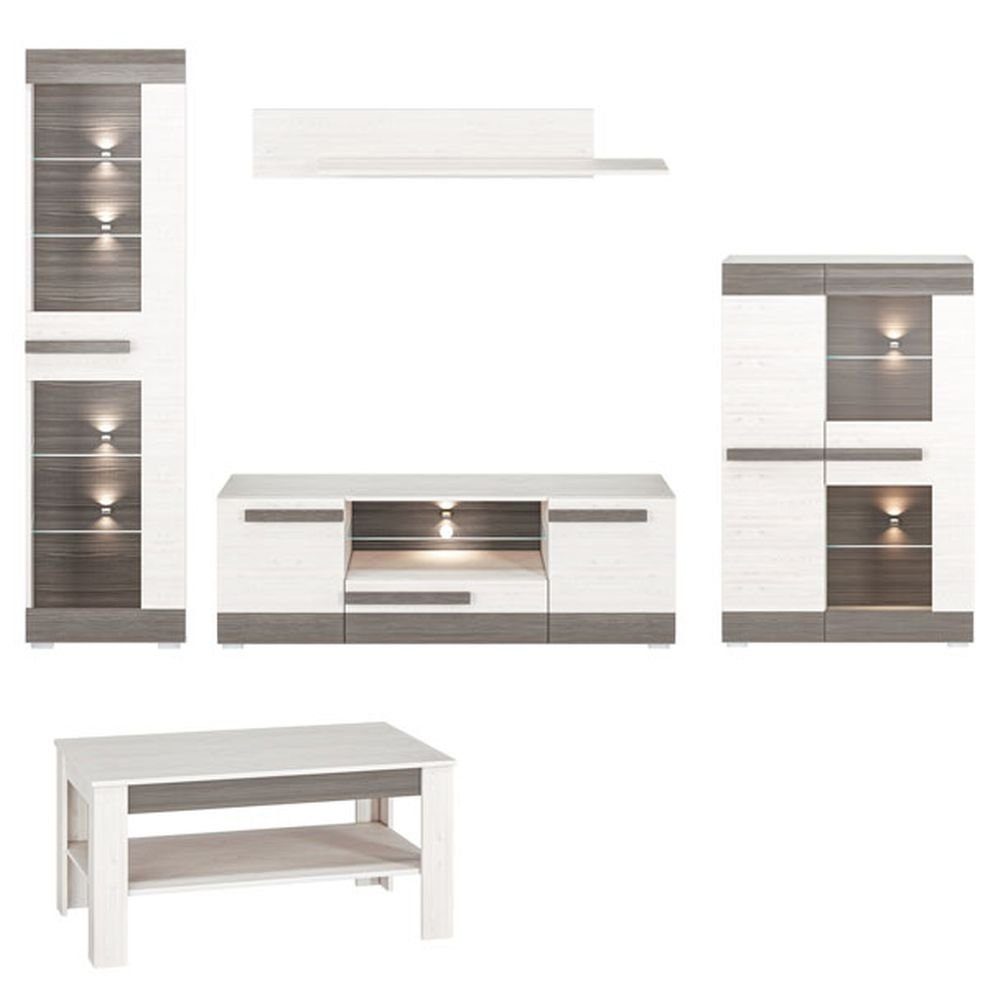 Blanco, 1 Couchtisch) (Set, - Wohnzimmer-Set 1 Vitrine Lowboard 1 - 1 Feldmann-Wohnen Highboard 1 - - Wandregal