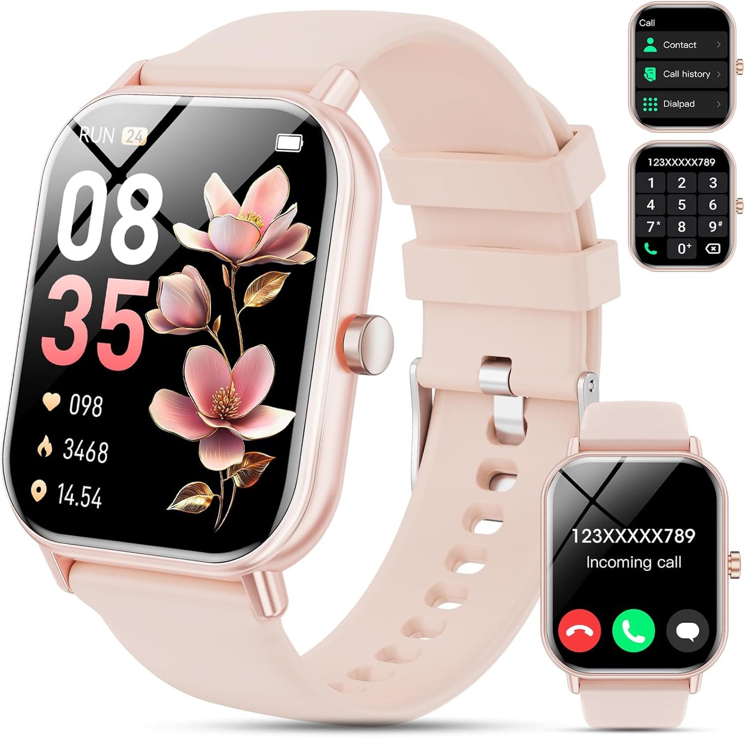 Haulvean Smartwatch (4,6 cm, android ios), Smartwatch mit Bluetooth Telefonie 1.85 Zoll Display Fitness