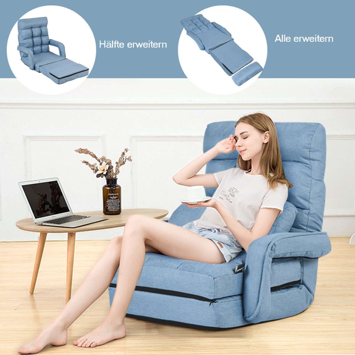 COSTWAY Relaxsessel Liegebett, verstellbar,klappbar,mit Armlehnen&Kissen günstig online kaufen