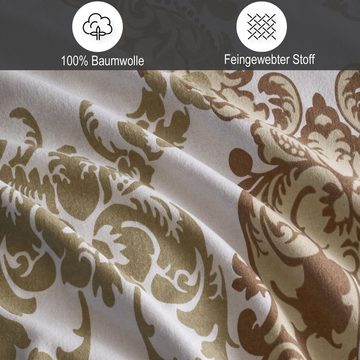 Bettwäsche Aura, Buymax, Biber: 100% Baumwolle, 2 teilig, 135x200 cm, mit Reißverschluss, Barock Muster Ranken, Beige Braun