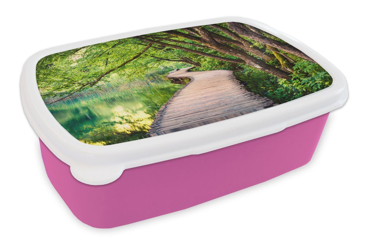 MuchoWow Lunchbox Park - Europa - Frühling, Kunststoff, (2-tlg), Brotbox für Erwachsene, Brotdose Kinder, Snackbox, Mädchen, Kunststoff rosa