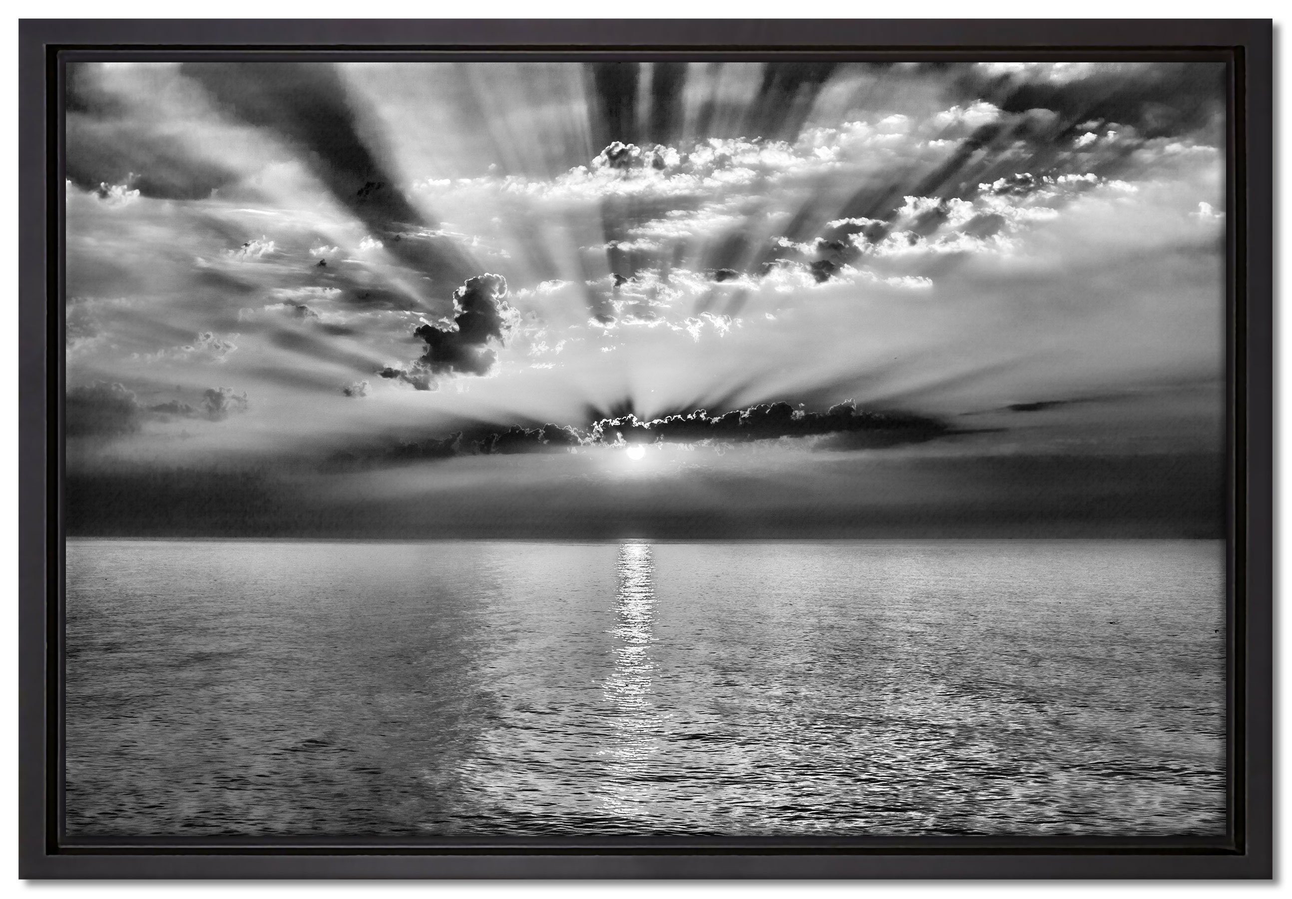 Pixxprint Leinwandbild Meer inkl. Leinwandbild gefasst, in einem (1 Zackenaufhänger fertig Sonnenaufgang, bespannt, Wanddekoration im Schattenfugen-Bilderrahmen St)
