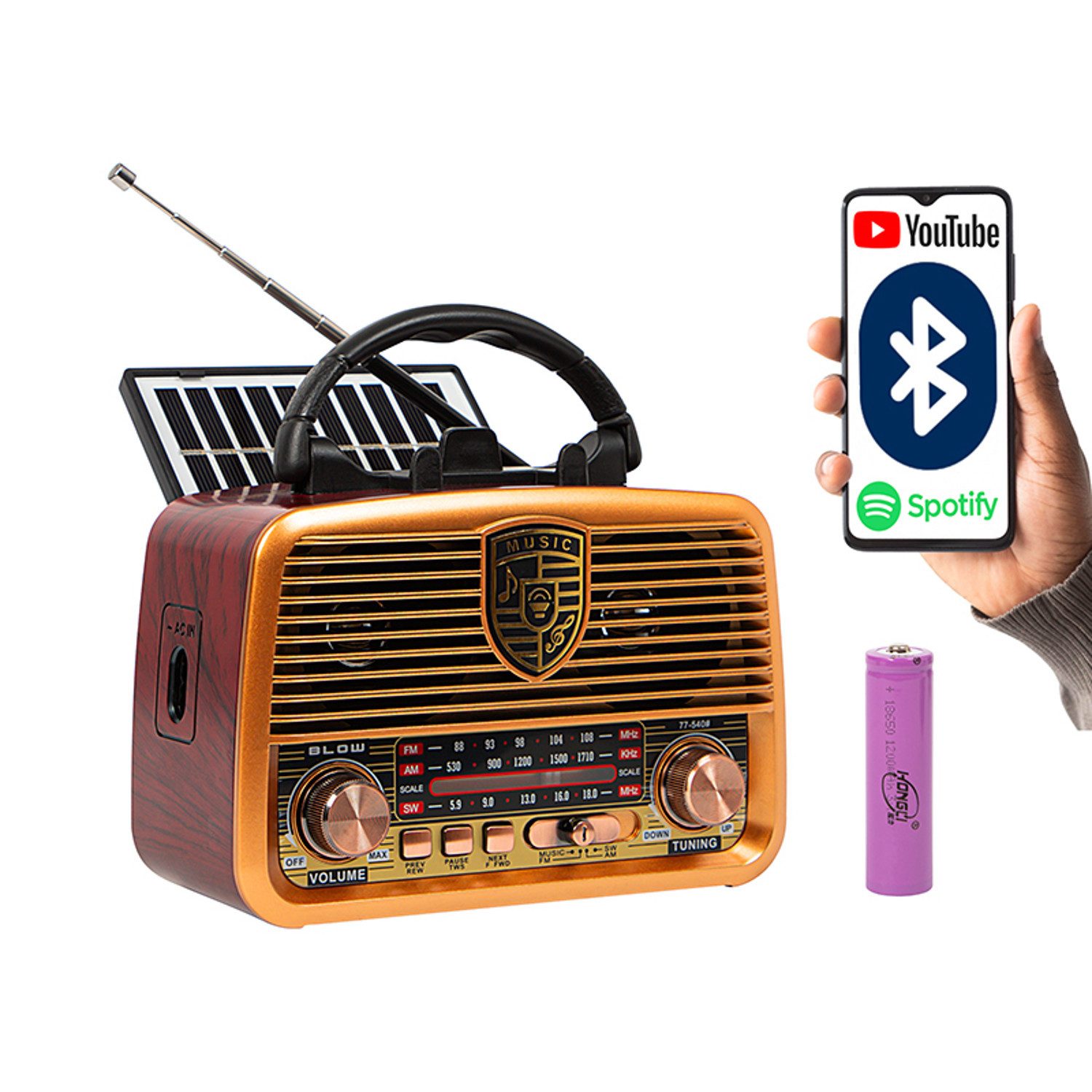 BLOW Retro-Radio (BT RA10 tragbares Solarradio)