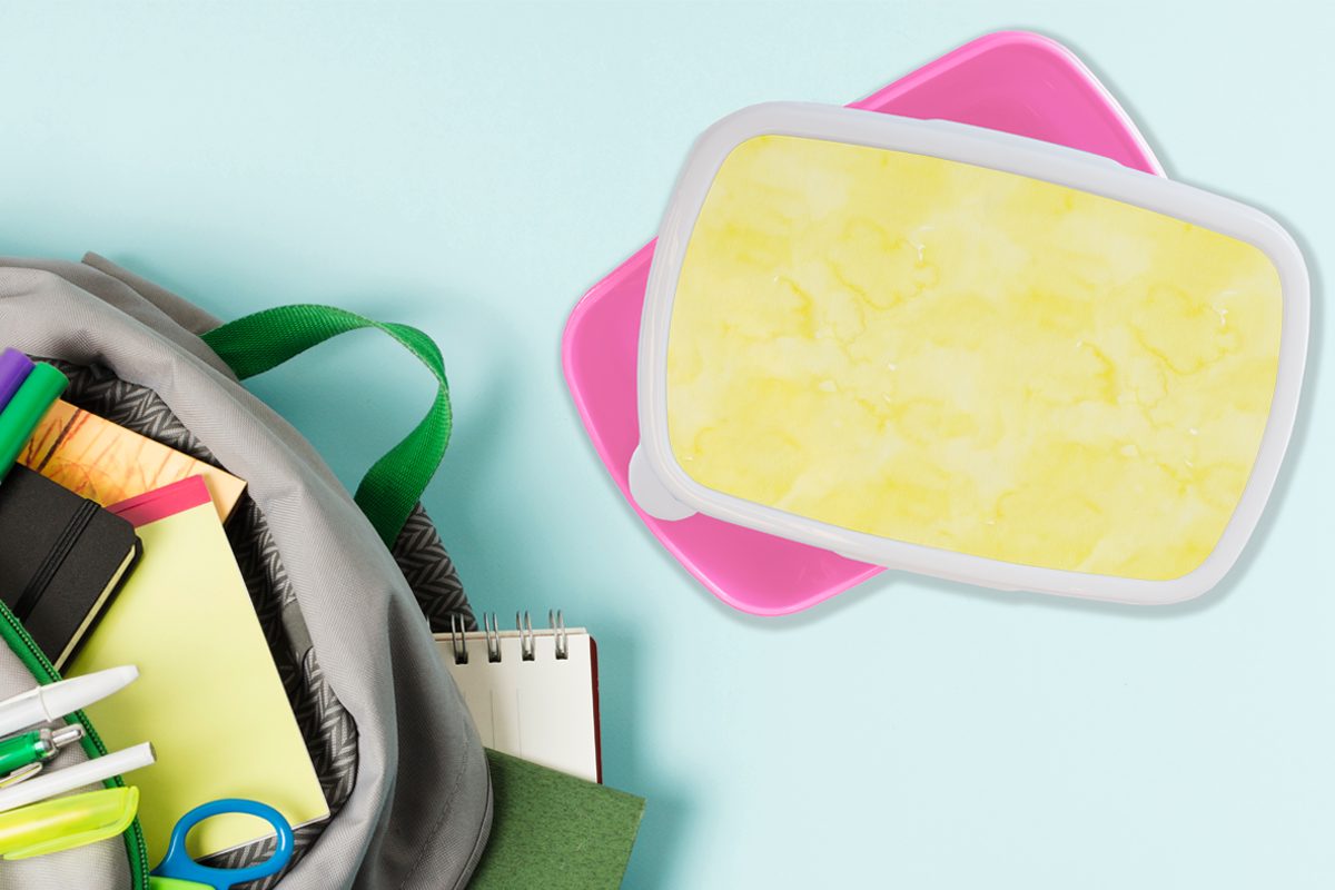 Erwachsene, - Brotbox für Marmor, Mädchen, Kunststoff Kunststoff, Snackbox, Lunchbox Gelb (2-tlg), - - Kinder, Aquarell Muster rosa MuchoWow Brotdose