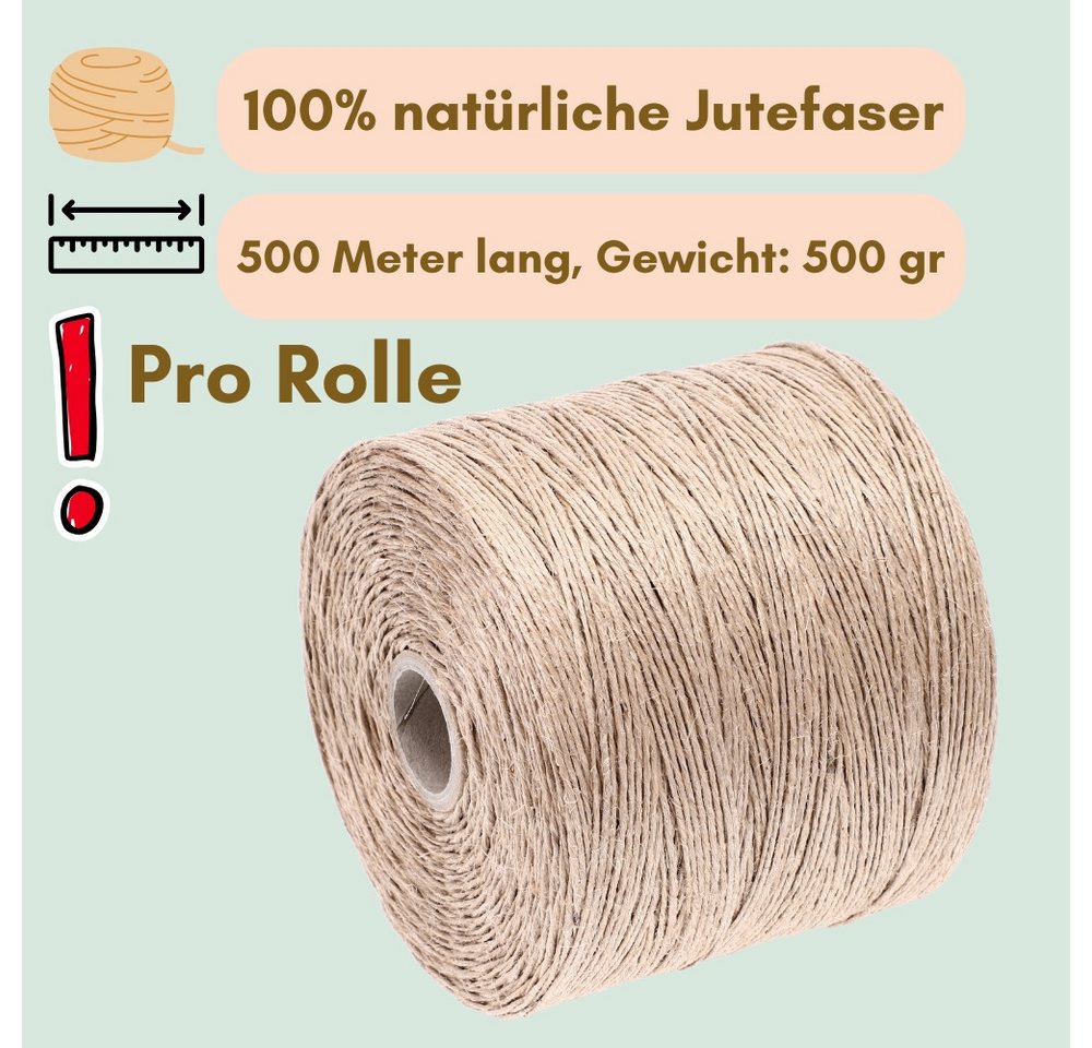 Thumbnail - GarPet 2x Juteschnur 500m Bindfaden Schnur Jutegarn Jutekordel Pflanzschnur Pflanzschnur