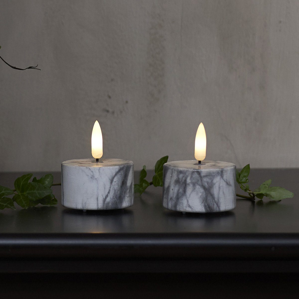 STAR TRADING LED-Kerze LED Teelicht Marmoroptik Zement Timer H: 6cm 2er Set günstig online kaufen