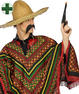 Karneval-Klamotten Kostüm Poncho Mexico mit Sombrero, Bunter Poncho für Erwachsene, Unisex, Herren, Damen, Faschingskostüm