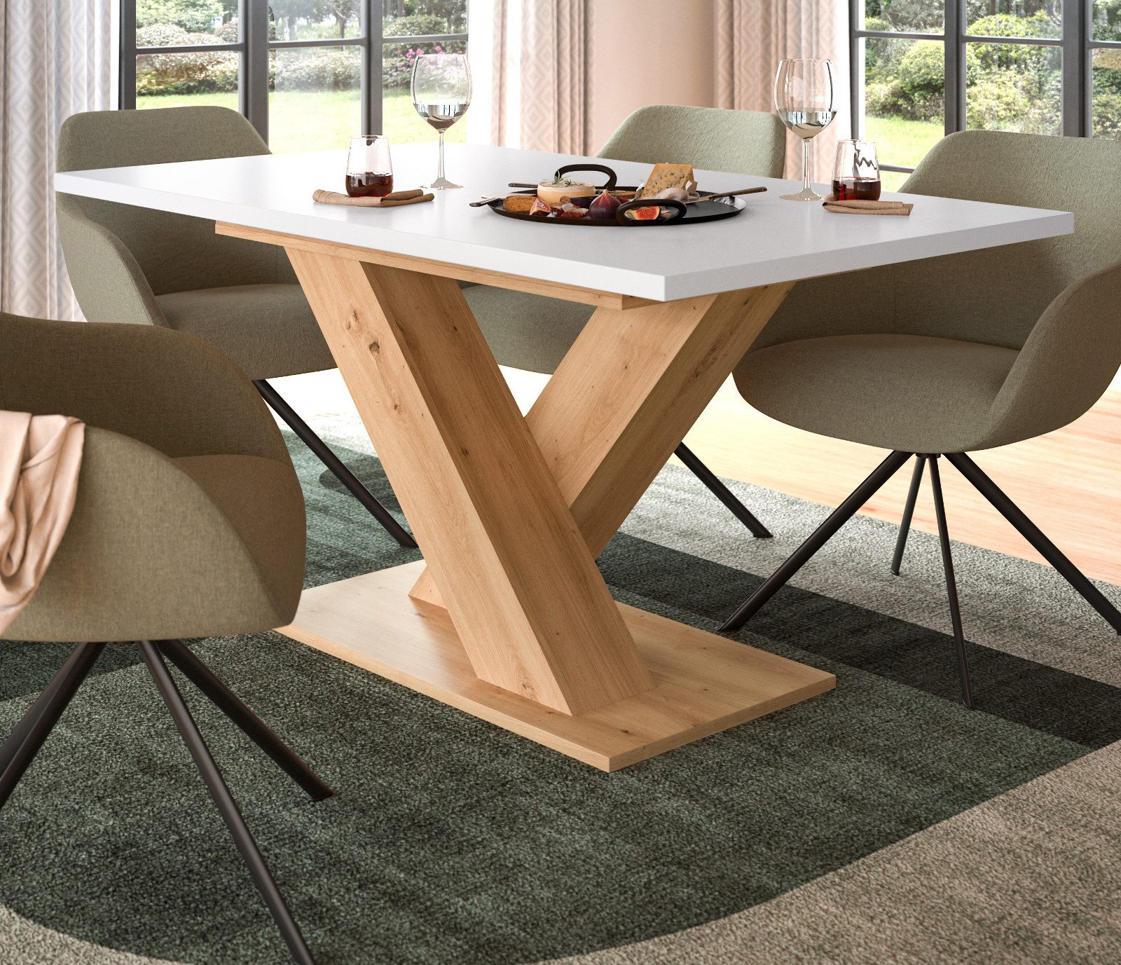 Inn.Furn Esstisch Home-X (Küchentisch in Artisan Eiche und weiß, 150 x 90 c günstig online kaufen