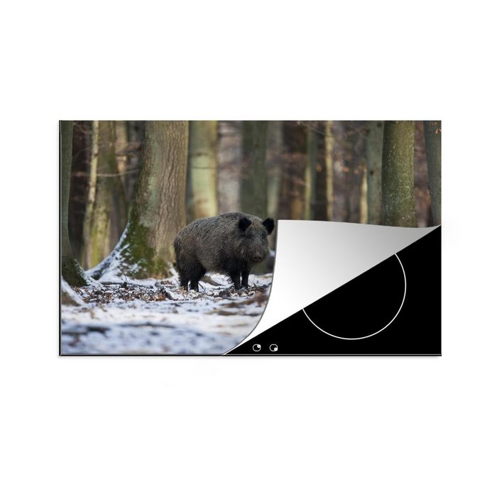 MuchoWow Herdblende-/Abdeckplatte Wildschwein - Schnee - Tier Vinyl (1 tlg) induktionskochfeld Schutz für die küche Ceranfeldabdeckung