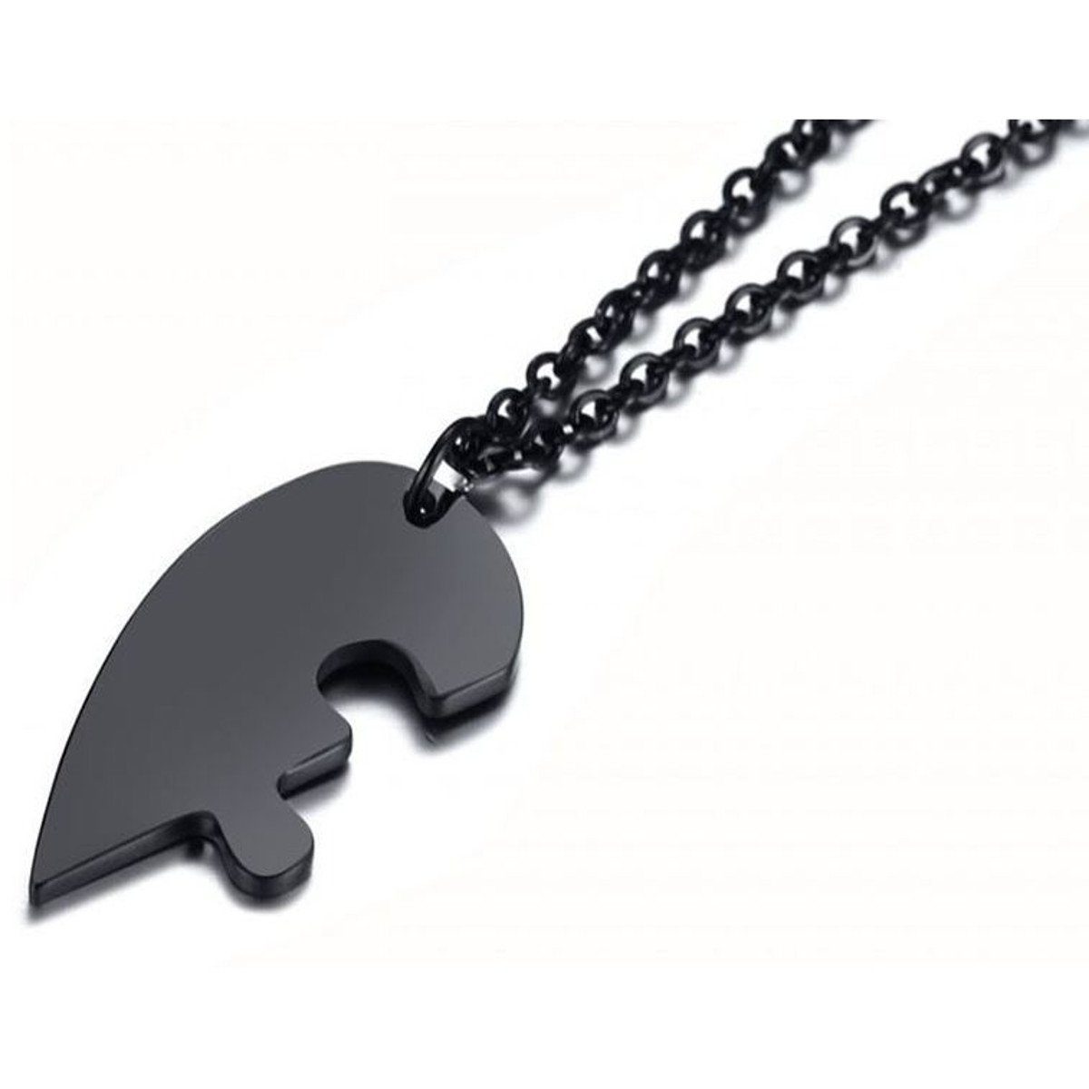 Sanixa Kette mit Anhänger Partnerkette Herz schwarz - Freundschaftskette Halskette 2er Set (Pärchenschmuck Geschenk Liebesschmuck), Herzkette Liebe Puzzle-Kette Anhänger