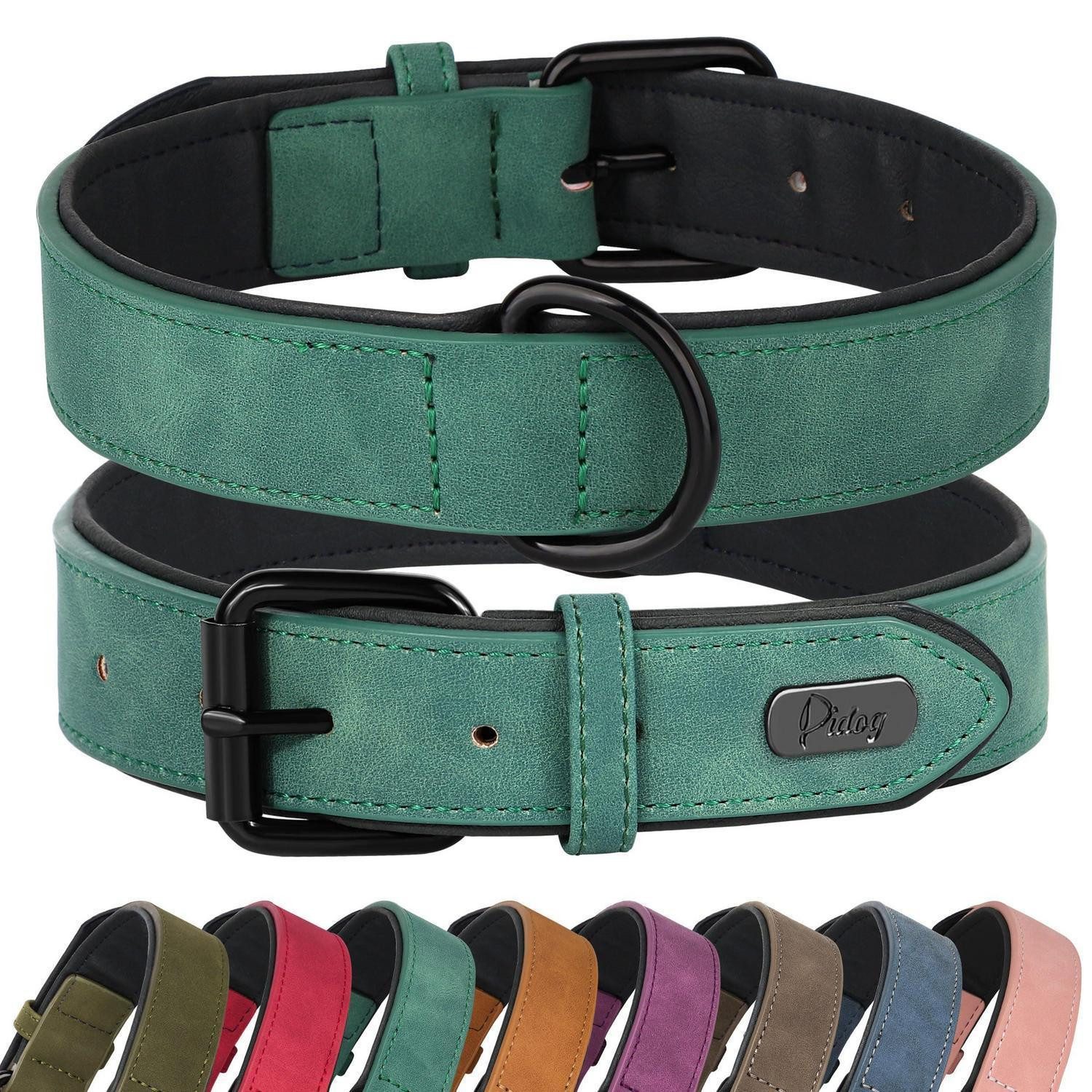 LuxusKollektion Hunde-Halsband Hundehalsband Grün XL in Lederoptik
