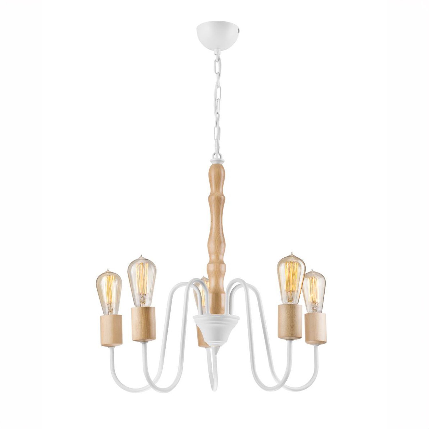 Licht-Erlebnisse Kronleuchter DIALIA, ohne Leuchtmittel, Pendelleuchte Wohnzimmer Weiß Metall Holz modern Pendelleuchte Lampe