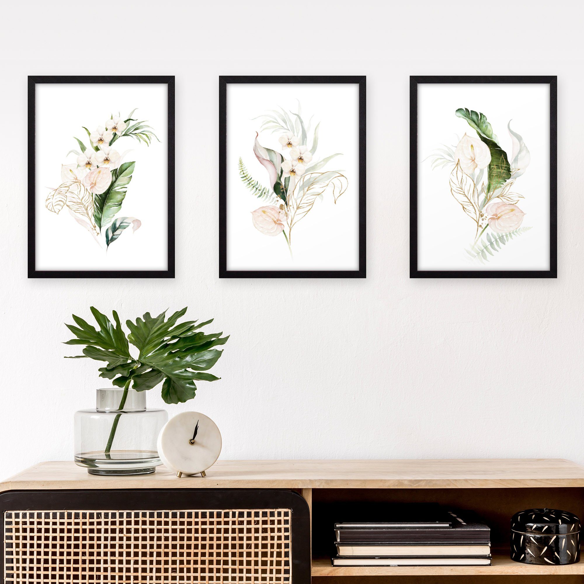 Kreative Feder Poster Weiße Orchideen, Blumen günstig online kaufen
