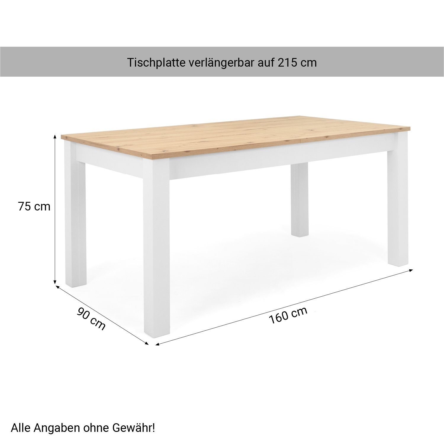 Homestyle4u Essgruppe Esstisch 90x160 bis 90x215 erweiterbar mit 4 Stühle beige Weiß Eiche, (Set, 5-tlg., Esszimmergruppe 5 teilig, Set/Komplettset), Küchentisch ausziehbar Sitzgruppe Sessel Polsterstuhl, Essstuhl