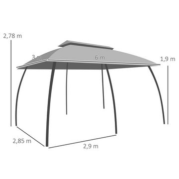 Outsunny Pavillon Partyzelt mit Doppeldach, mit 4 Seitenteilen, (Gartenpavillon, Pavillon), Garten, Terrasse, Balkon, Dunkelgrau