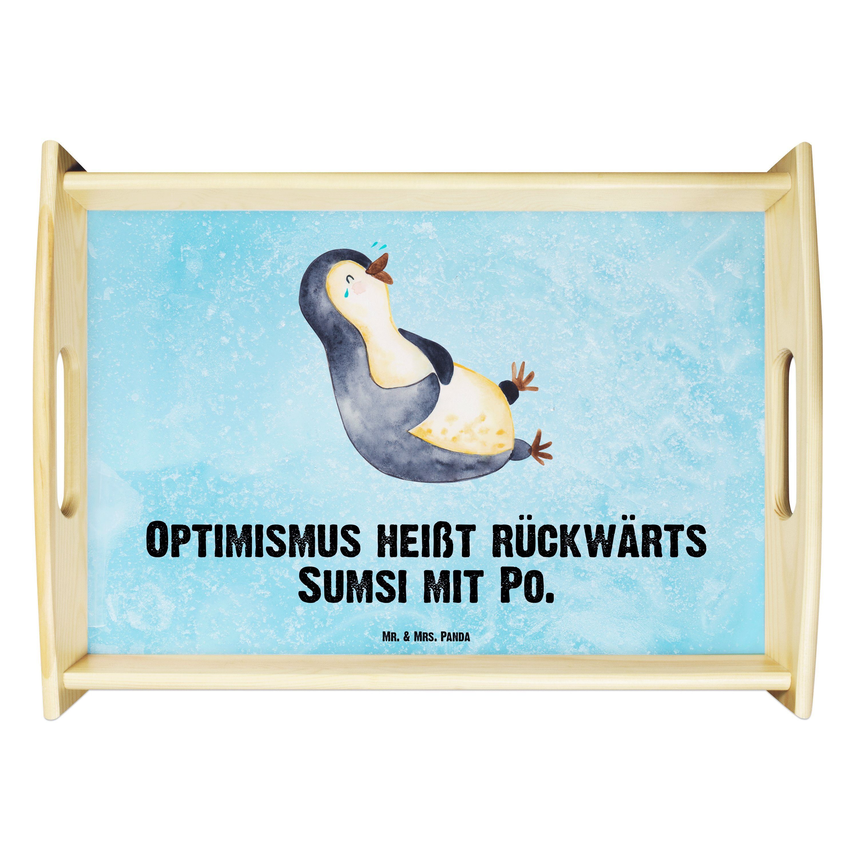Mr. & Mrs. Panda Tablett Pinguin lachend - Eisblau - Geschenk, Humor, Holztablett, funny, Fröh, Echtholz lasiert, (1-tlg)