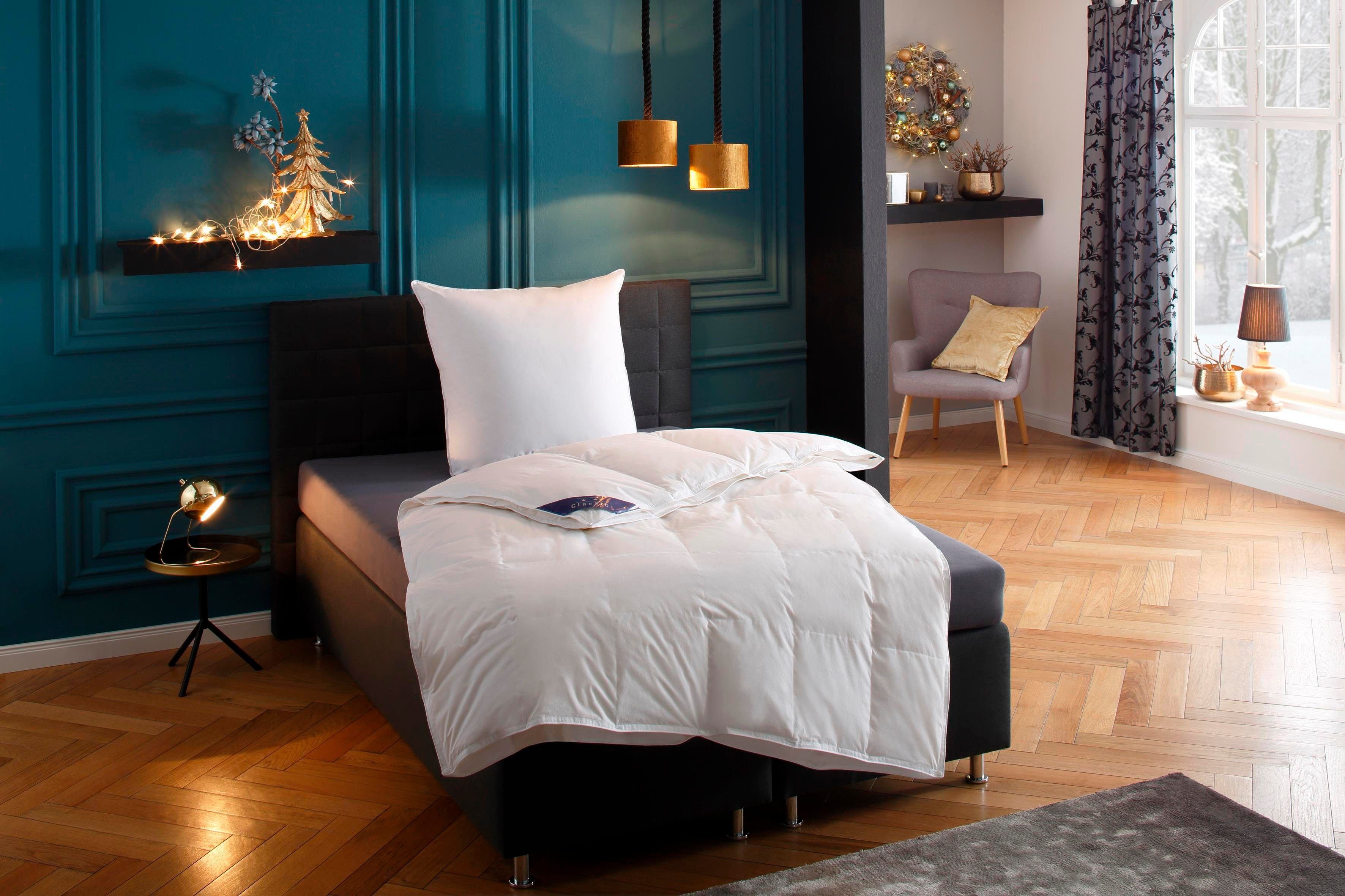 Federbettdecke + Federkissen, Jonas, Hanse by RIBECO, Füllung: 90% Federn & 10% Daunen, Bezug: 100% Baumwolle, Schlafkomfort fürs ganze Jahr!