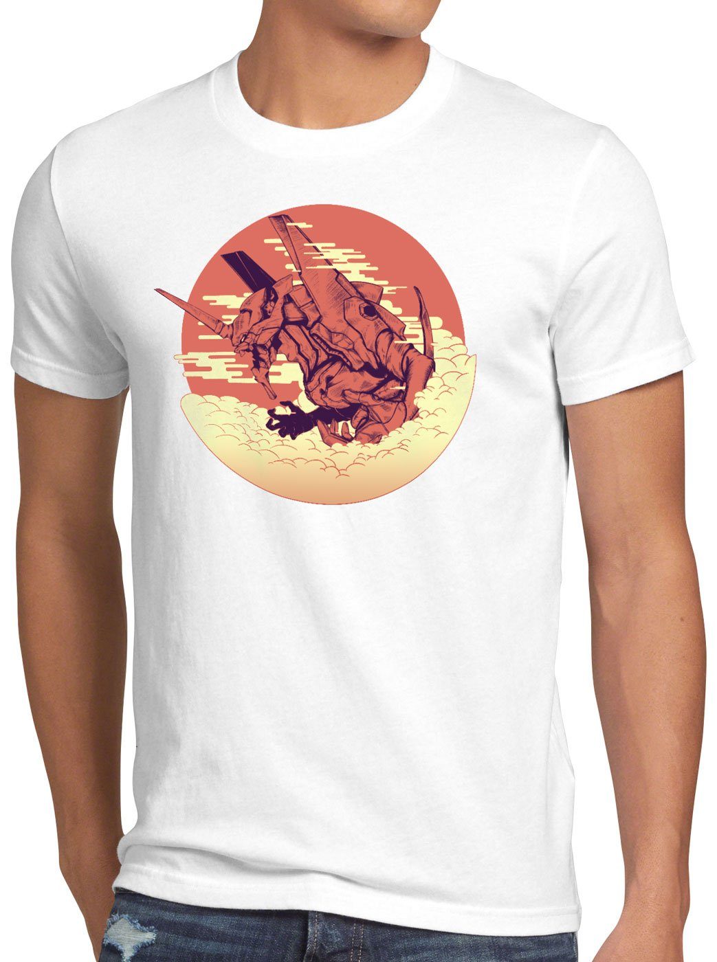 style3 Print-Shirt Herren T-Shirt Mecha Morgen neo tokyo3 evangelion weiß