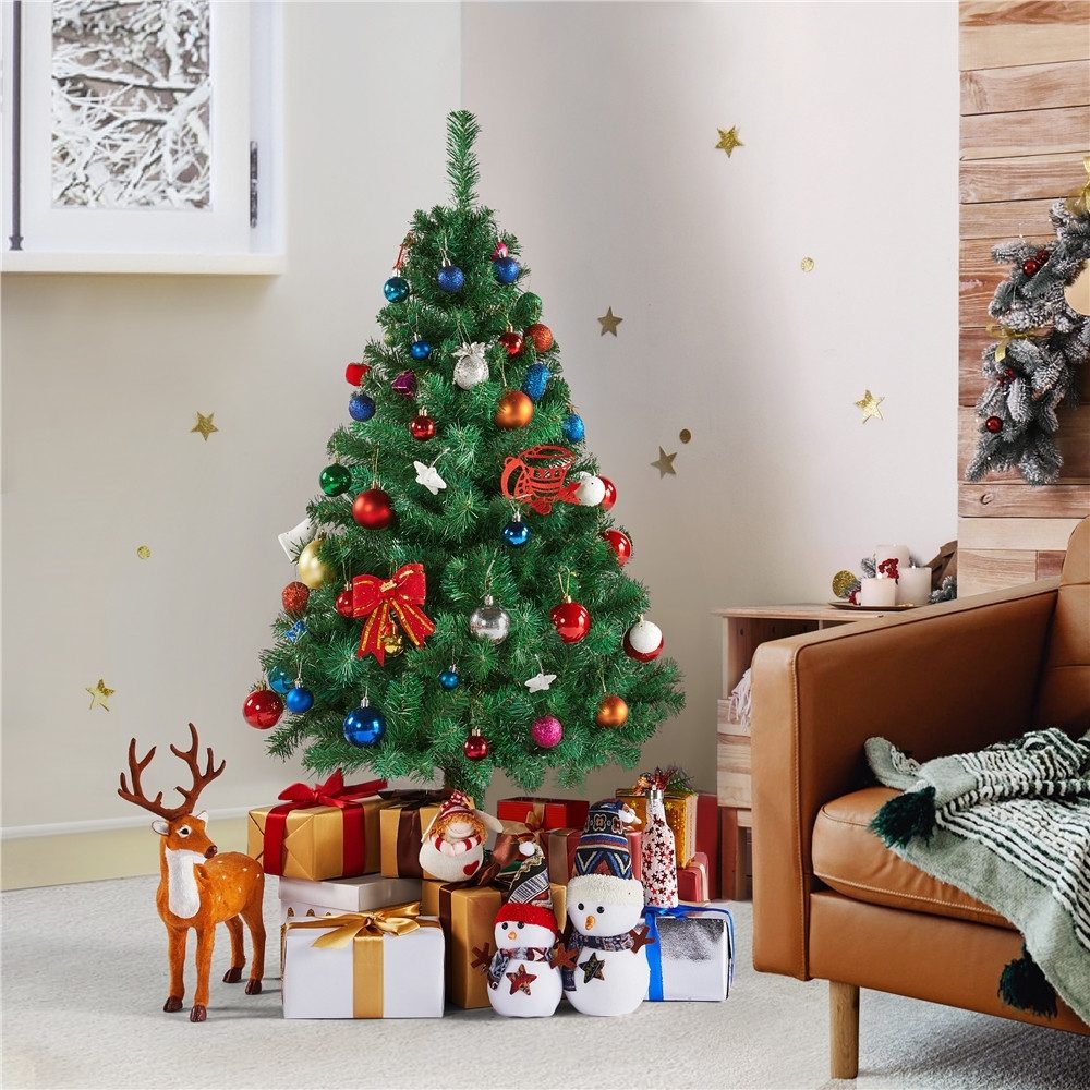 Yaheetech Künstlicher Weihnachtsbaum 61-214 cm (H), Tannenbaum, 124cm Weihnachtsbaum mit 208 Spitzen & Faltbarem Metallständer – Bild 3 von 5