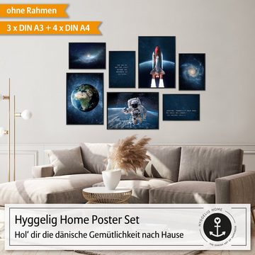 Hyggelig Home Poster, Weltraum (Set, 7 St), Knickfreie Lieferung Qualitätsdruck Dickes Papier