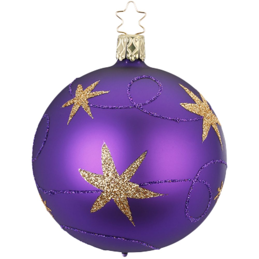 Weihnachtsbaumkugel St), mundgeblasen, Ø8cm pflaumelila (1 handbemalt matt Sternenband, INGE-GLAS®
