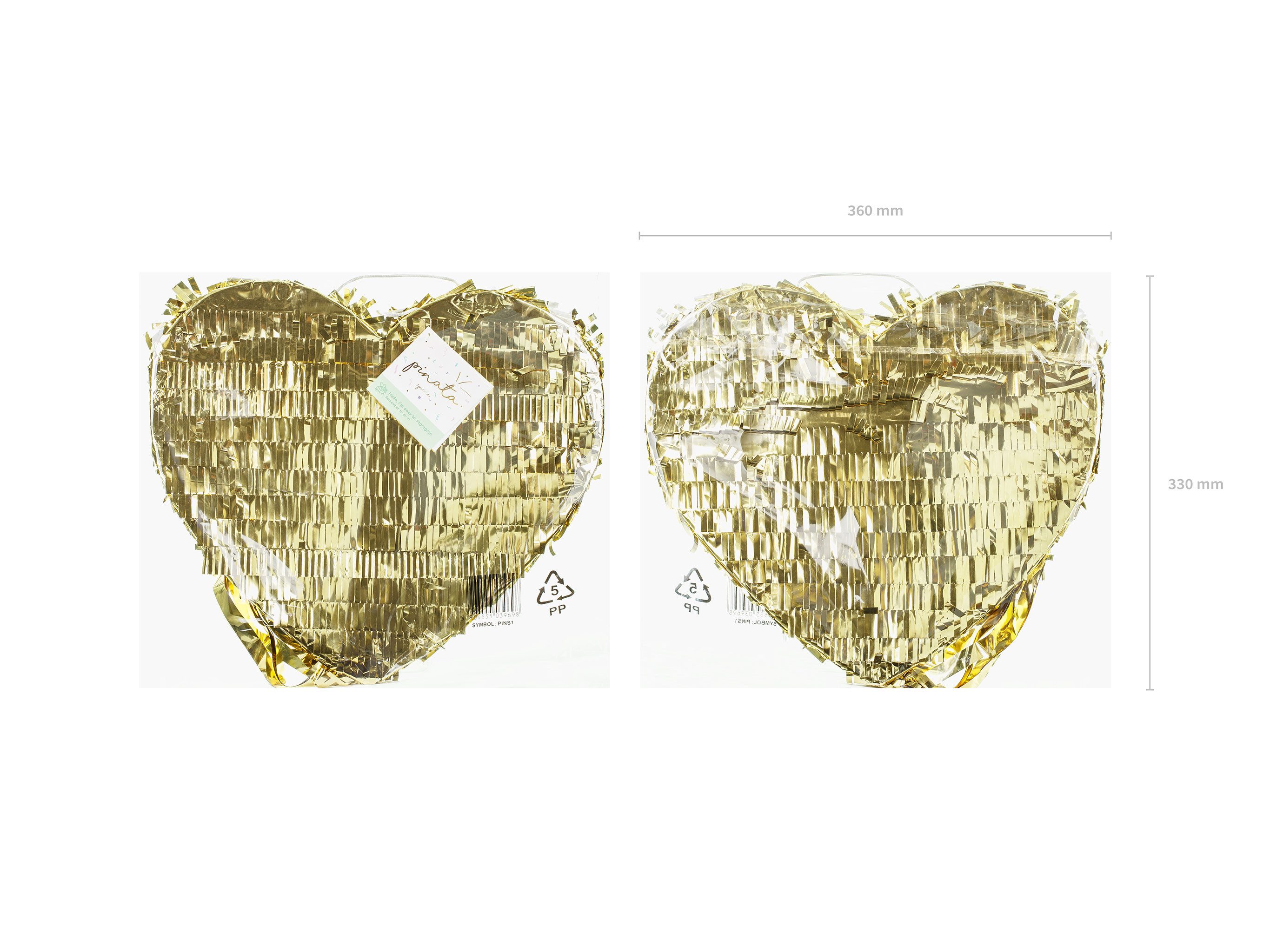 partydeco Pinata, Piñata 32x10x36cm Herz zum Befüllen Gold