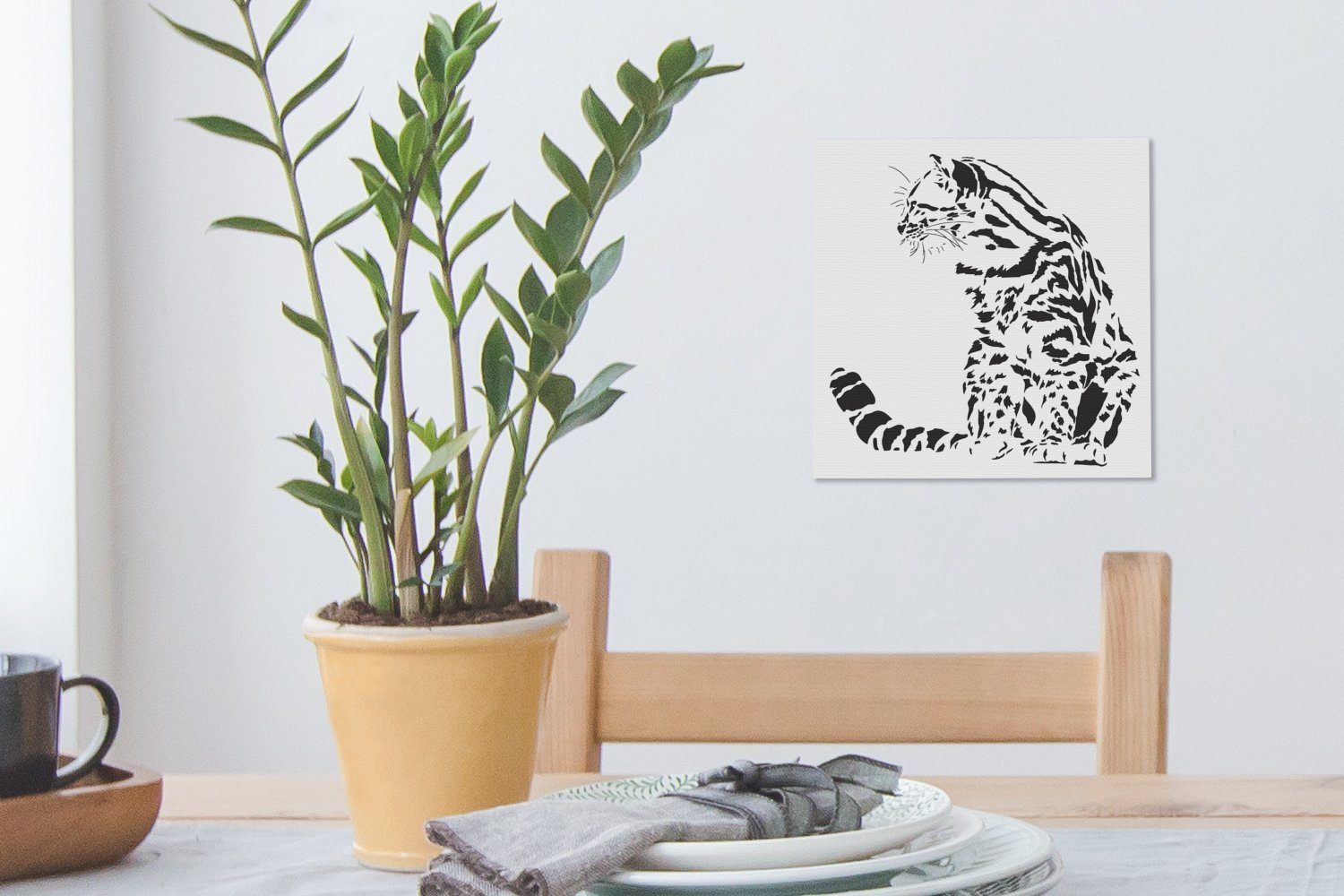 schwarz-weiße St), Leinwand einer Schlafzimmer Tigerkatze, OneMillionCanvasses® für (1 Bilder Eine Leinwandbild Illustration Wohnzimmer