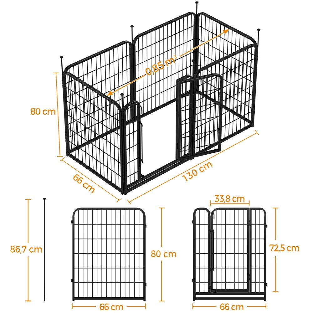 Yaheetech Freigehege 80/100 cm (H), Hundelaufstal Welpenlaufstall, 6-teilig faltbar