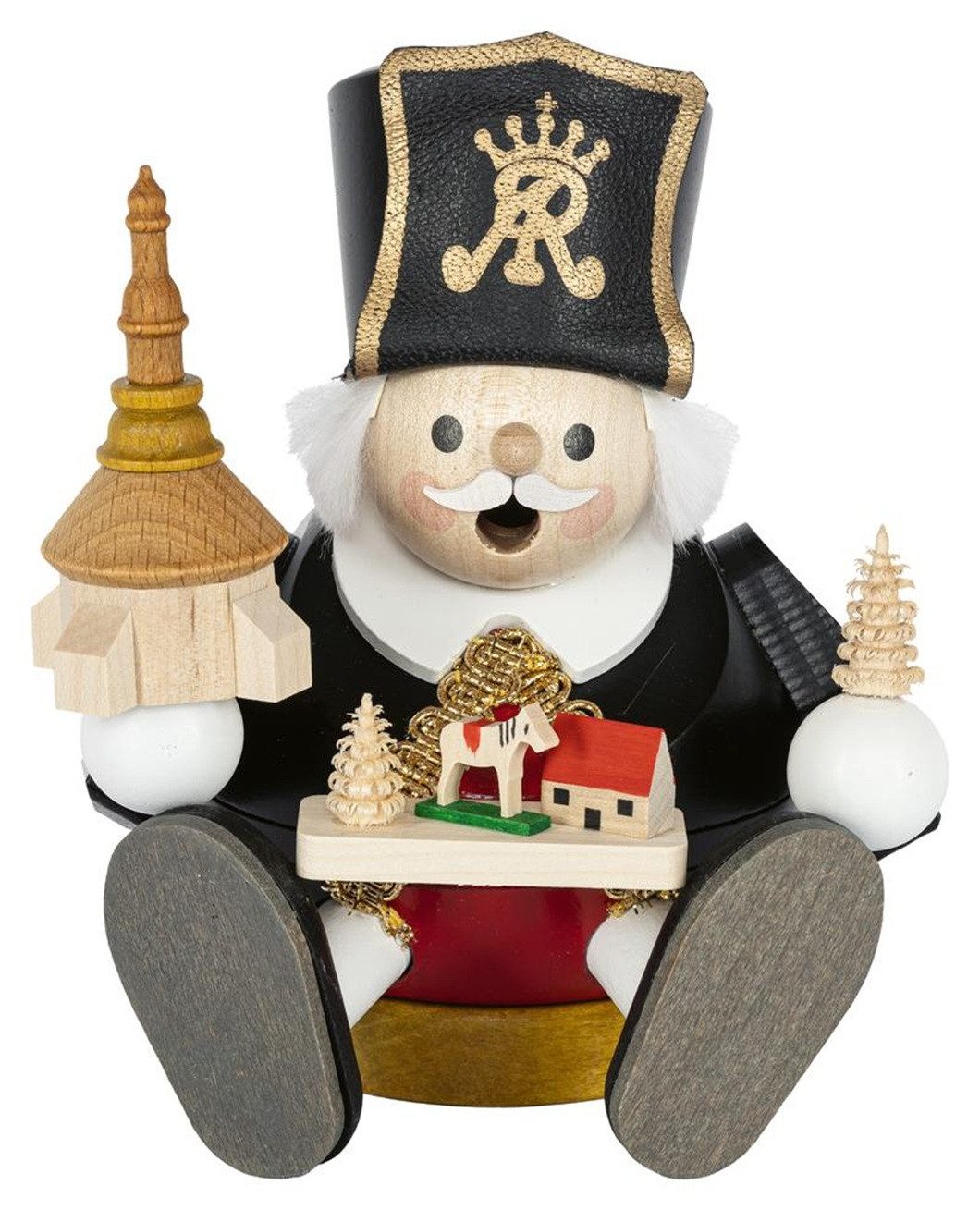 Erzgebirgische Volkskunst Richard Glässer GmbH Räuchermännchen Bergmann mit Seiffener Kirche - Höhe: 14 cm - 26638, (1 St), Handarbeit aus dem Erzgebirge