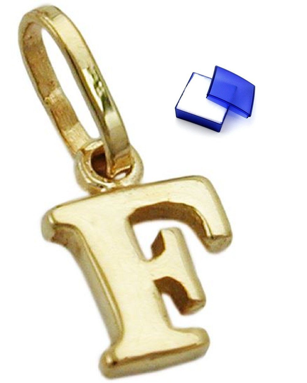 unbespielt Buchstabenanhänger Kettenanhänger Anhänger Buchstabe F aus 375 Gold 9 Karat 8 x 5,5 mm inklusive Schmuckbox, Goldschmuck für Damen und Herren
