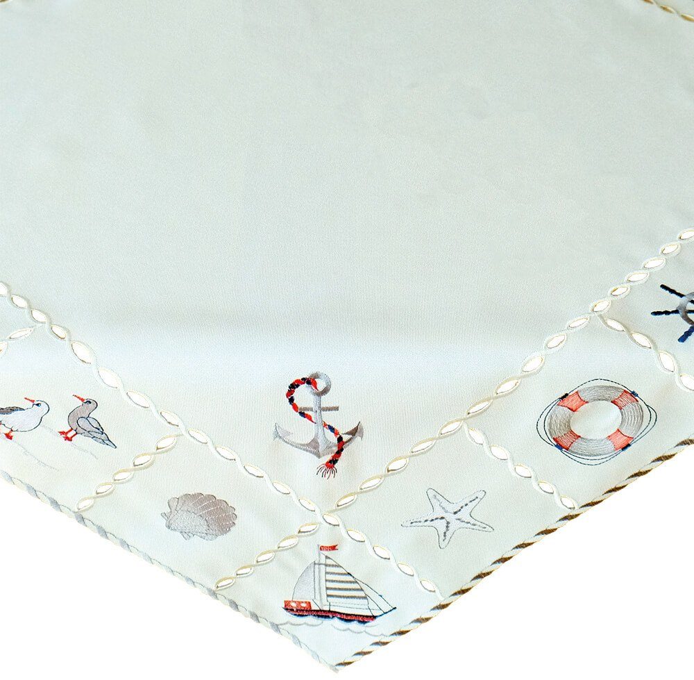matches21 HOME & HOBBY Tischdecke Tischdecke NINA maritime Stickerei & Cutouts Polyester 85 x 85 cm (1-tlg), Pflegeleicht & waschbar bei 30 °C