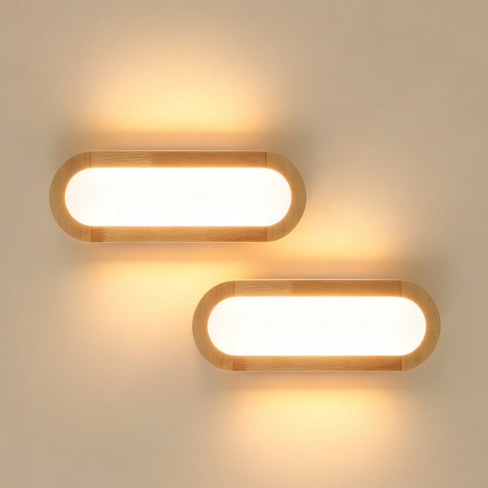 BlingBin LED Wandleuchte 12W Innen Holz Wandlampe, Moderne LED Wandleuchte Warmweiß 3000K, Beleuchtungsfläche: 5–8 m², LED fest integriert, Warmweiß, LED Wandbeleuchtung für Schlafzimmer Wohnzimmer Treppenhaus Korridor