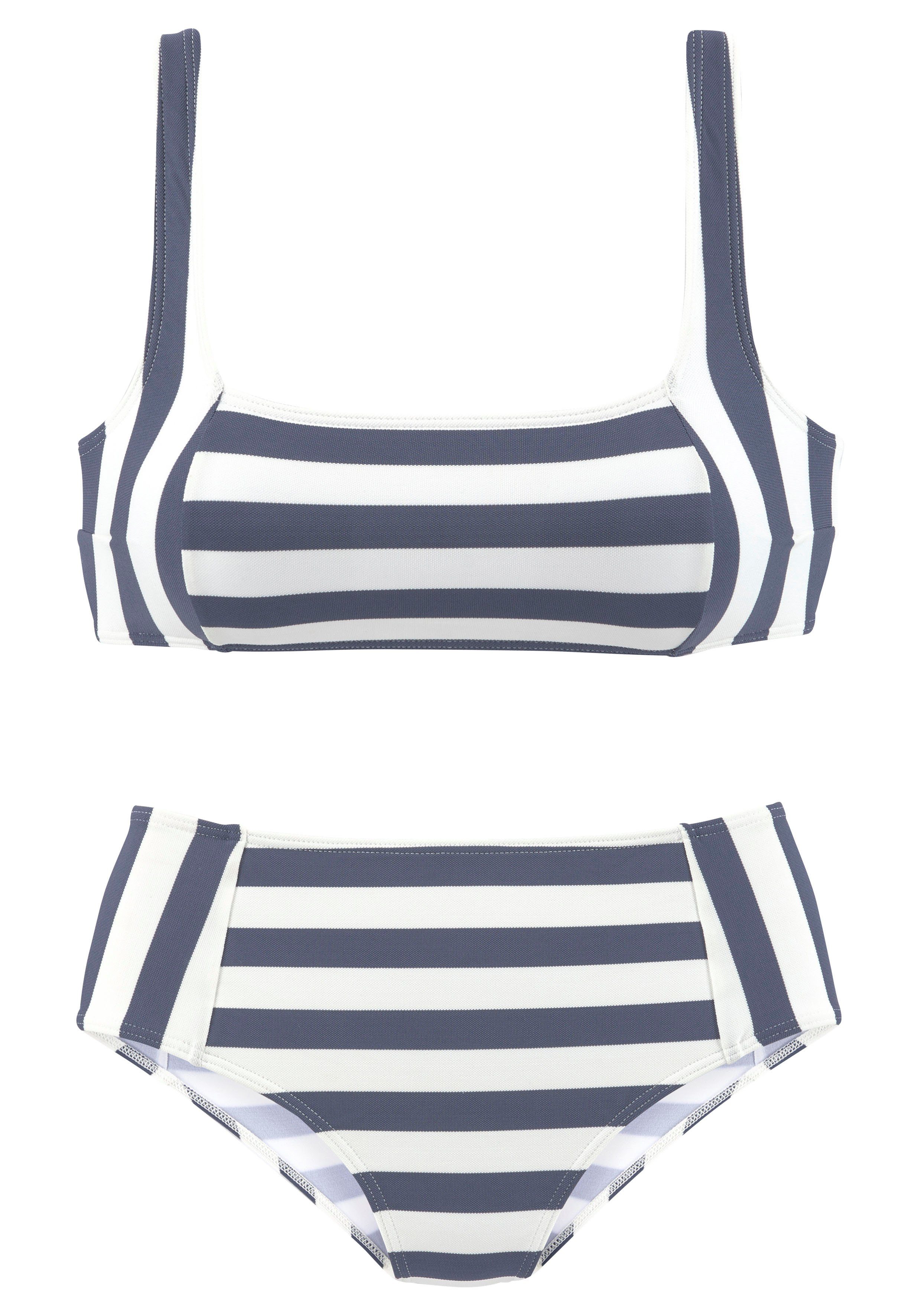 Venice Beach Bustier-Bikini mit marine-weiß Streifen gewebten