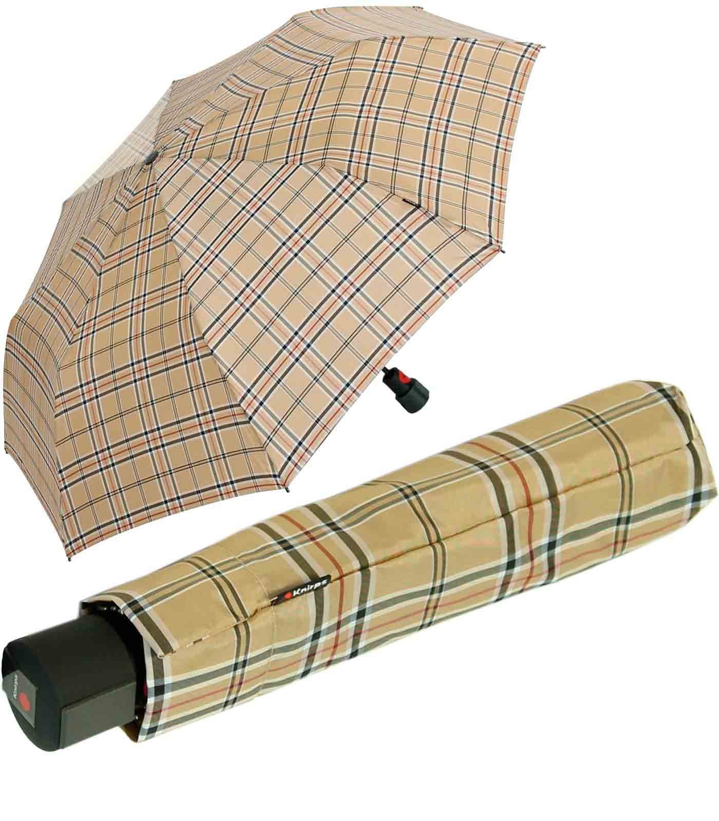 Knirps® Taschenregenschirm beige, Sturmsicher stabile check der Auf-Automatik Fiber T1 Klassiker - 