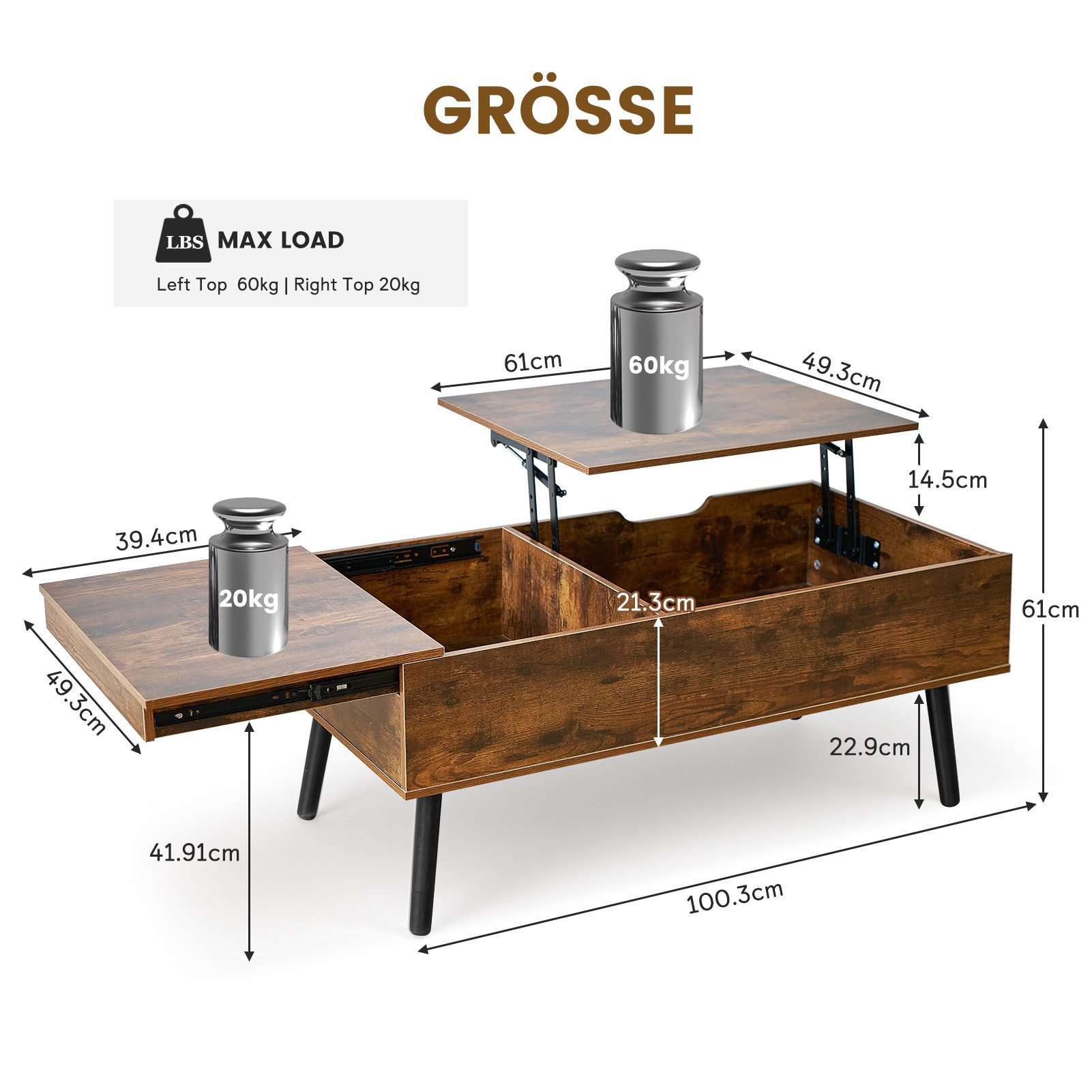 JanflyHome Couchtisch höhenverstellbar, Wohnzimmertisch mit Stauraum (1-St) günstig online kaufen