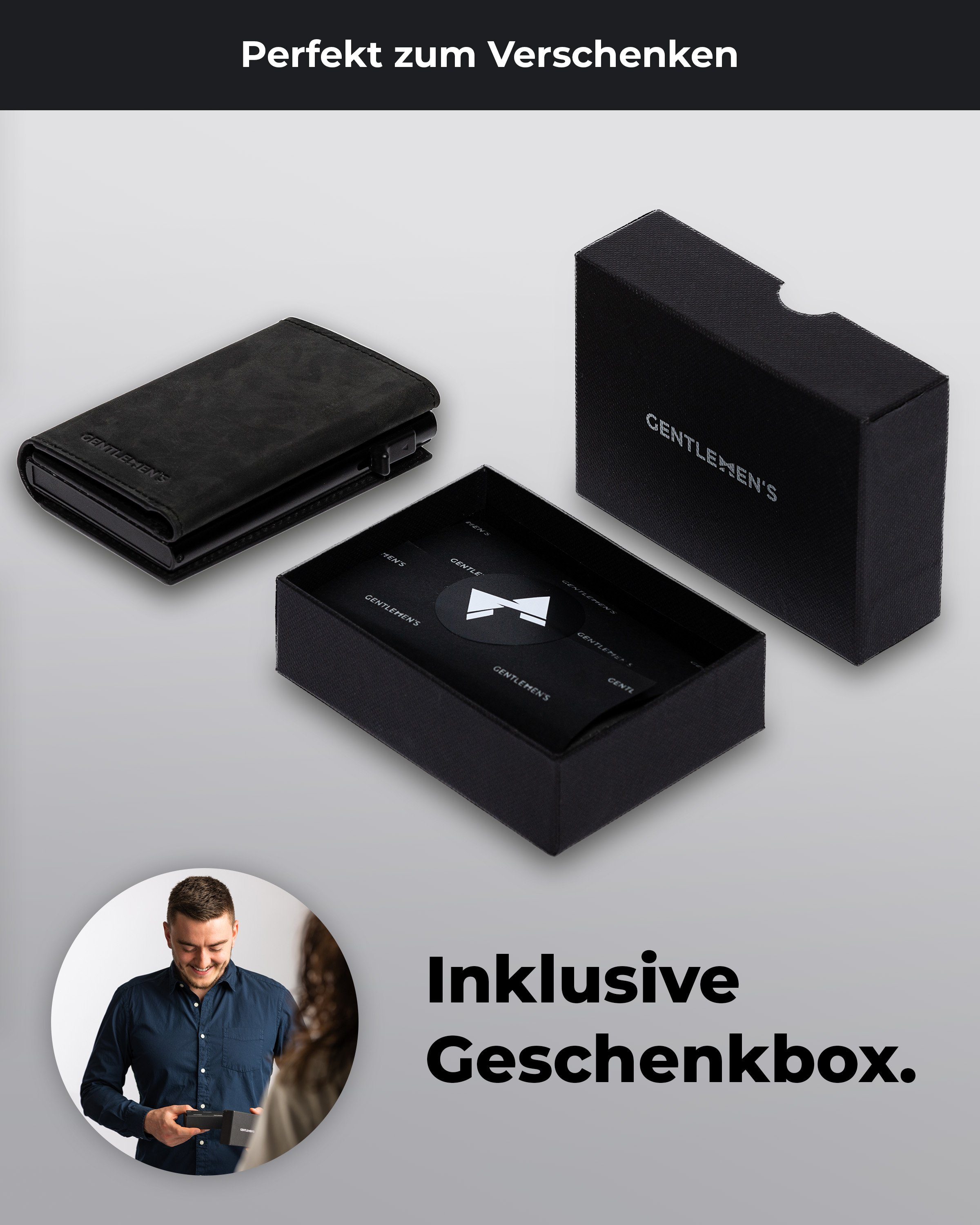 Schwarz & Geldbörse Münzfach Kleiner Gentlemen's Herren Kreditkartenetui mit - Geldbeutel RFID-Schutz für - Herren Scheinfach Wallet, Smart Cardholder Portemonnaie mit