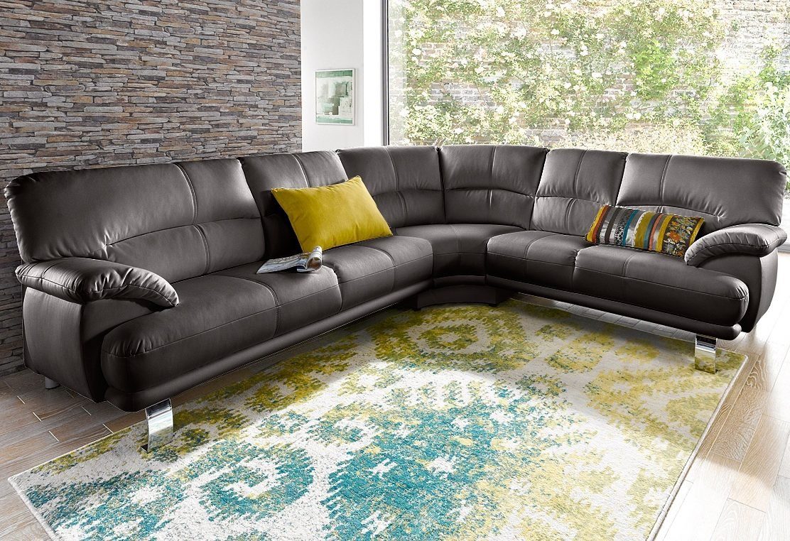 TRENDMANUFAKTUR Ecksofa Cecilia in italienischem Design, modern und komfortabel, L-Form, bequeme Armlehnen, mit langem Schenkel