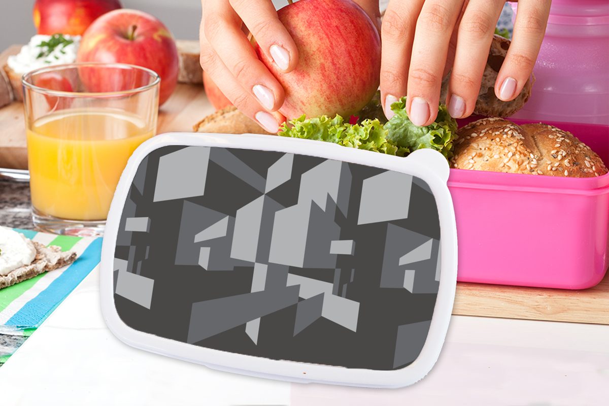 Kunststoff, Schwarz Mädchen, Muster - Lunchbox 3D MuchoWow für und Kunststoff Snackbox, (2-tlg), Brotdose Weiß, Kinder, Erwachsene, - Brotbox rosa