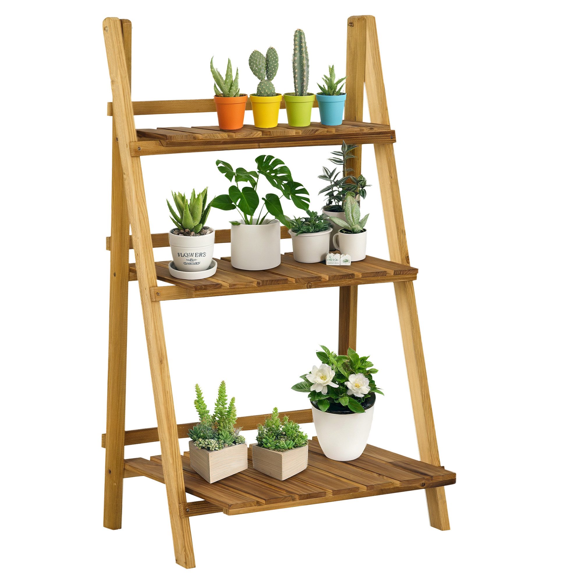 MC Star Hochbeet Pyramidenförmiger Pflanzenständer aus Holz (klappbare Leiterform mit 3 Ablagen, 60 x 37 x 93 cm, braun)