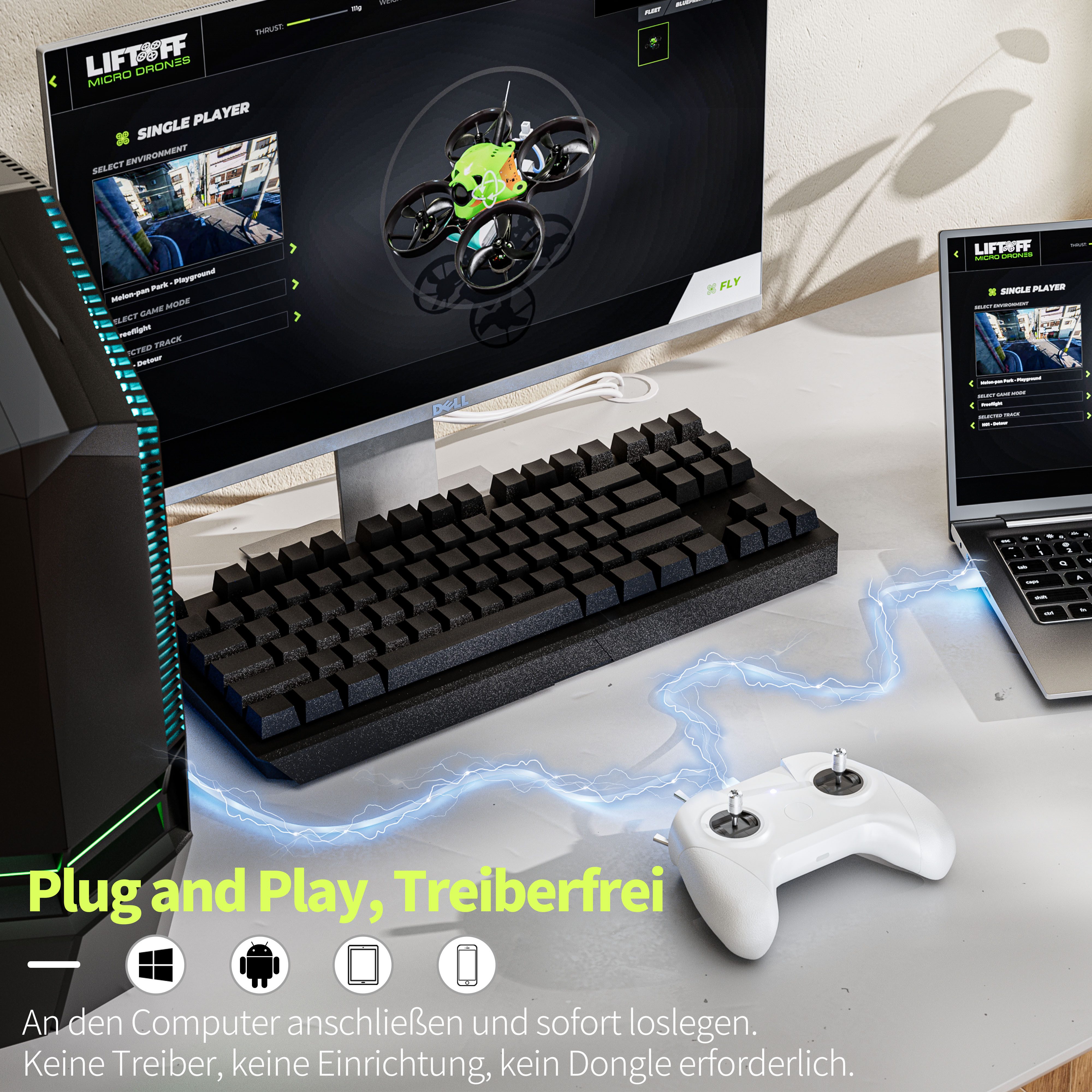 Tekoo FPV Simulator Controller Mode 2, Hall Sensor Joystick für PC & Android Controller (Packung, Hall-Effekt-Sensoren, Mode 2 Steuerung, Plug & Play, 8 Kanäle)