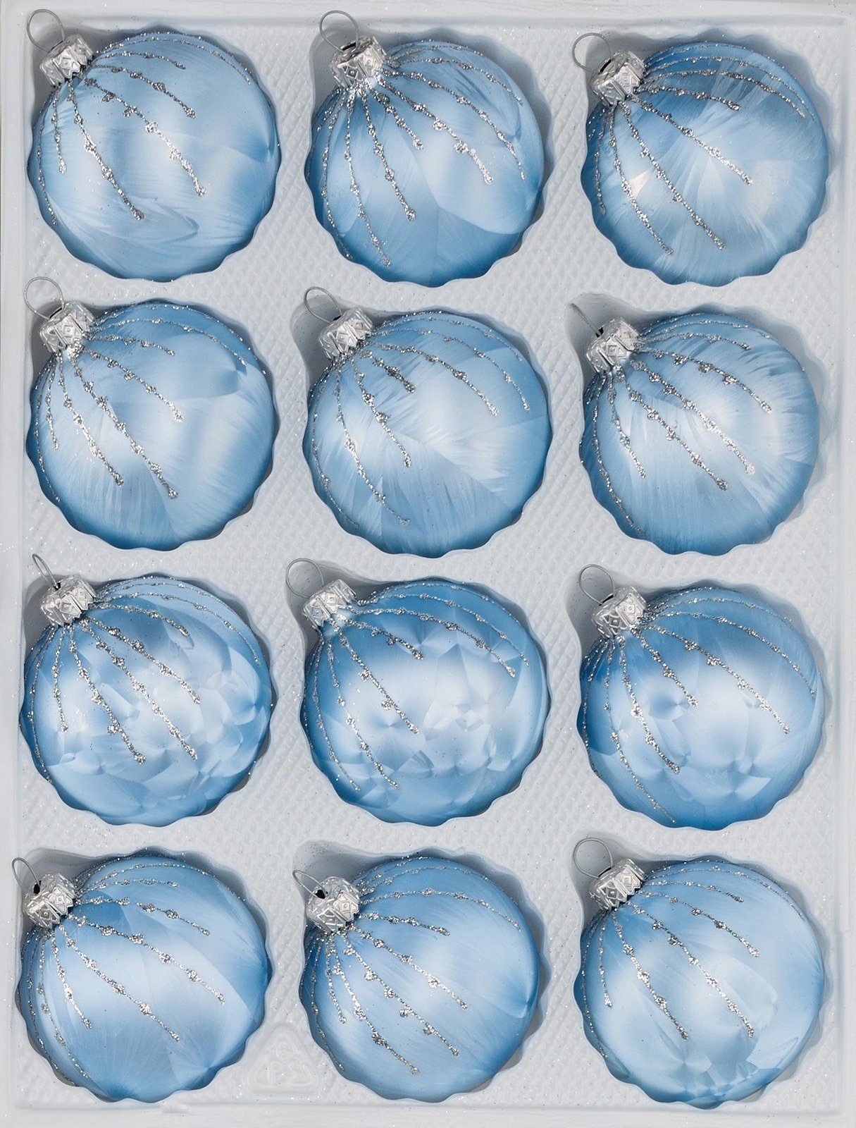 Navidacio Weihnachtsbaumkugel 12 tlg. Glas-Weihnachtskugeln Set in Ice Blau Silber Regen