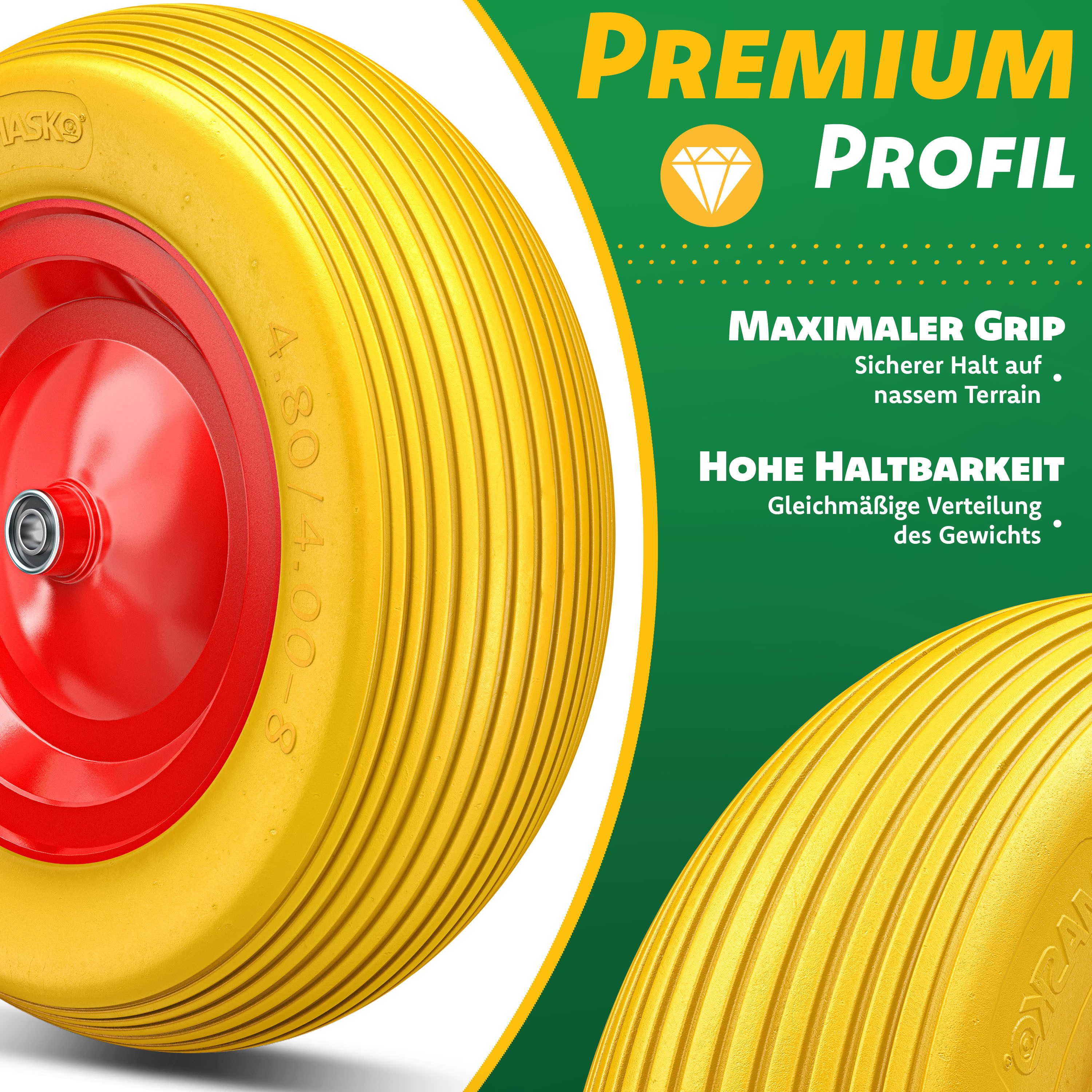 MASKO Schubkarren-Rad, PU Schubkarrenrad Vollgummi 200 kg pannensicher 4.80/4.00-8 Ø