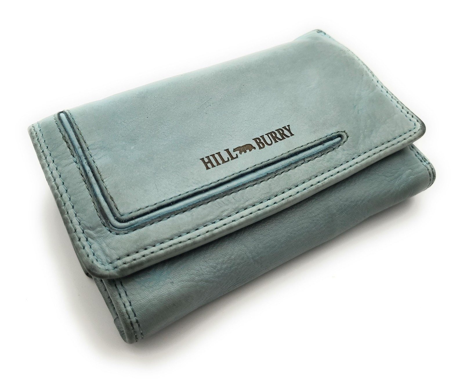Hill Burry Geldbörse echt Leder Damen Portemonnaie mit RFID Schutz, Handschmeichler aus gewaschenem Rindleder, Farbe hellblau