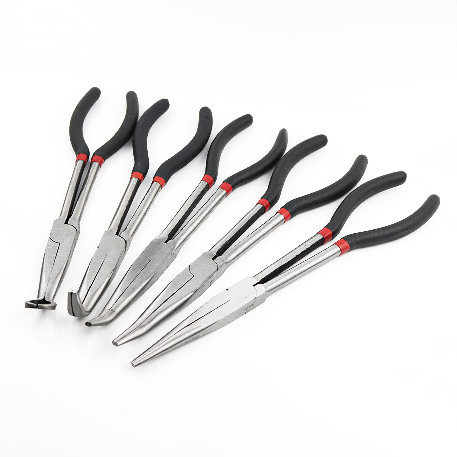 LEMLIT Spitzzange 5-tlg Langbeckzangen Set, 5er Set 5-tlg., Langbeckzangen gerade und gebogen 25°/45°/90°, Ringzange, Schwarze Crimpzange zum Draht Biegen und Reparaturen