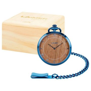 LAiMER Taschenuhr LAiMER Taschenuhr mit Kette 0181 Nussholz, Ionen blau plattiert