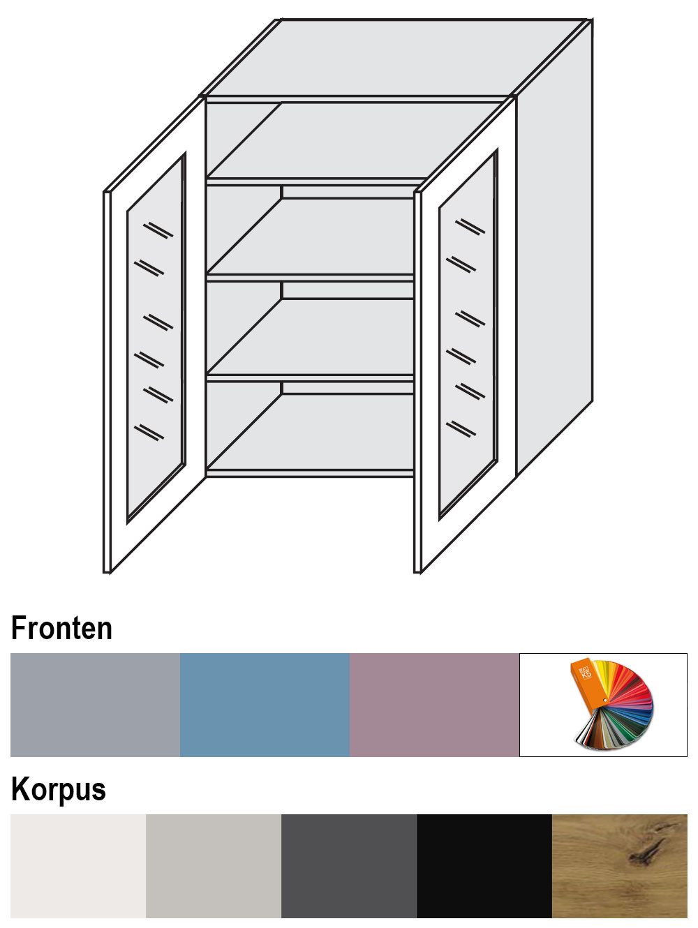 Feldmann-Wohnen Klapphängeschrank Bari (W4S/80, 2-türig, 3 Einlegeböden, 1-St., moderne Kassettenoptik, lackierte Fronten, 80x32,5x96cm) lava / RAL 4009 pastellviolett matt