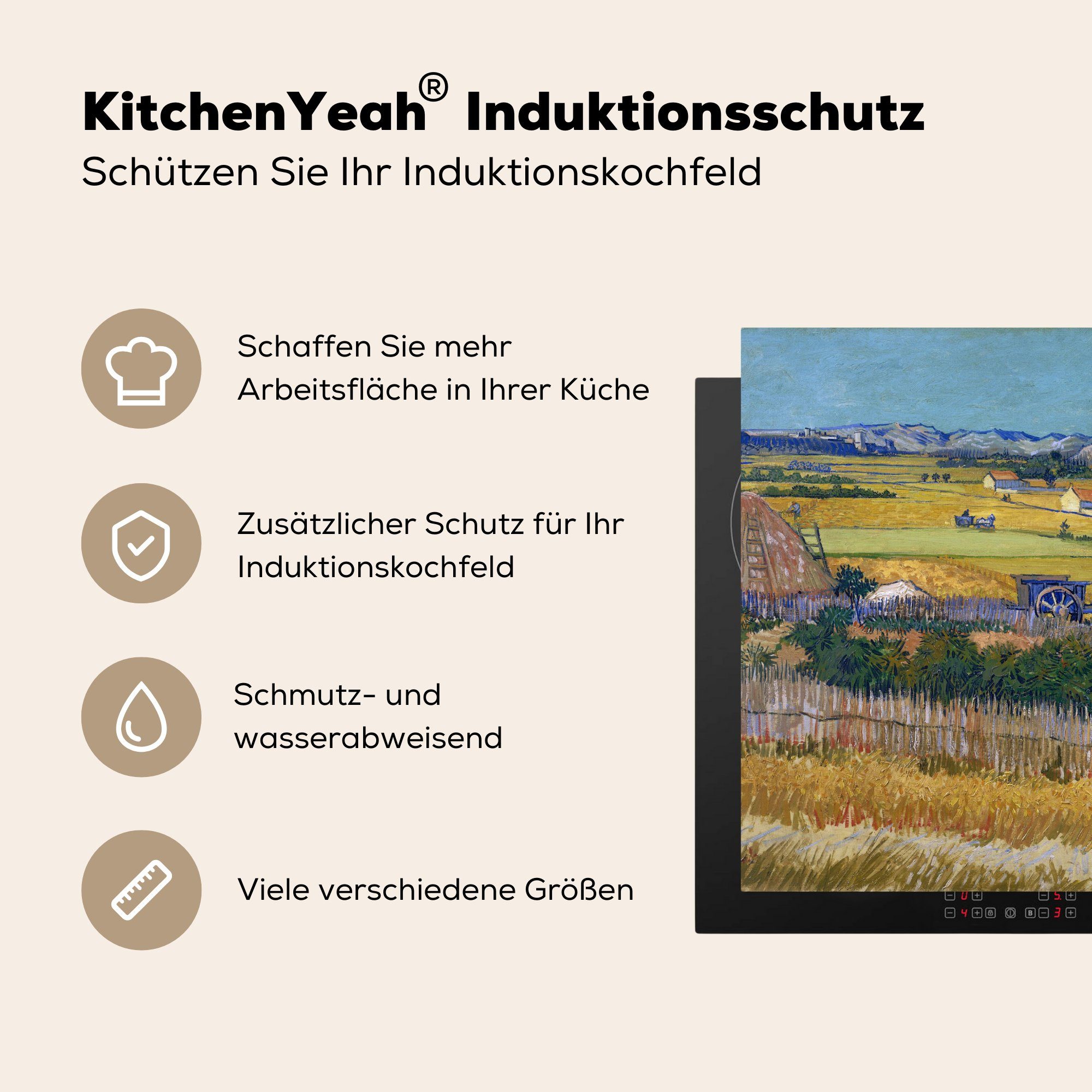 für cm, tlg), Gemälde von Ernte Vinyl, Herdblende-/Abdeckplatte 78x78 MuchoWow küche Arbeitsplatte Gogh, Die van - Ceranfeldabdeckung, (1 Vincent