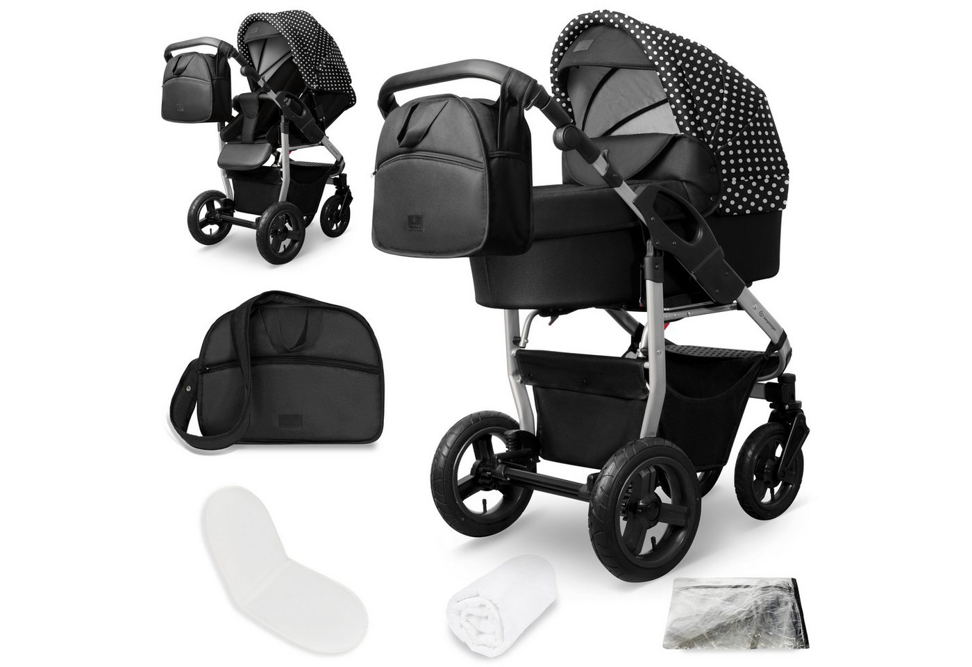 bergsteiger Kombi-Kinderwagen Babywagen Capri 3in1, Kombikinderwagen Komplettset, (10-tlg)