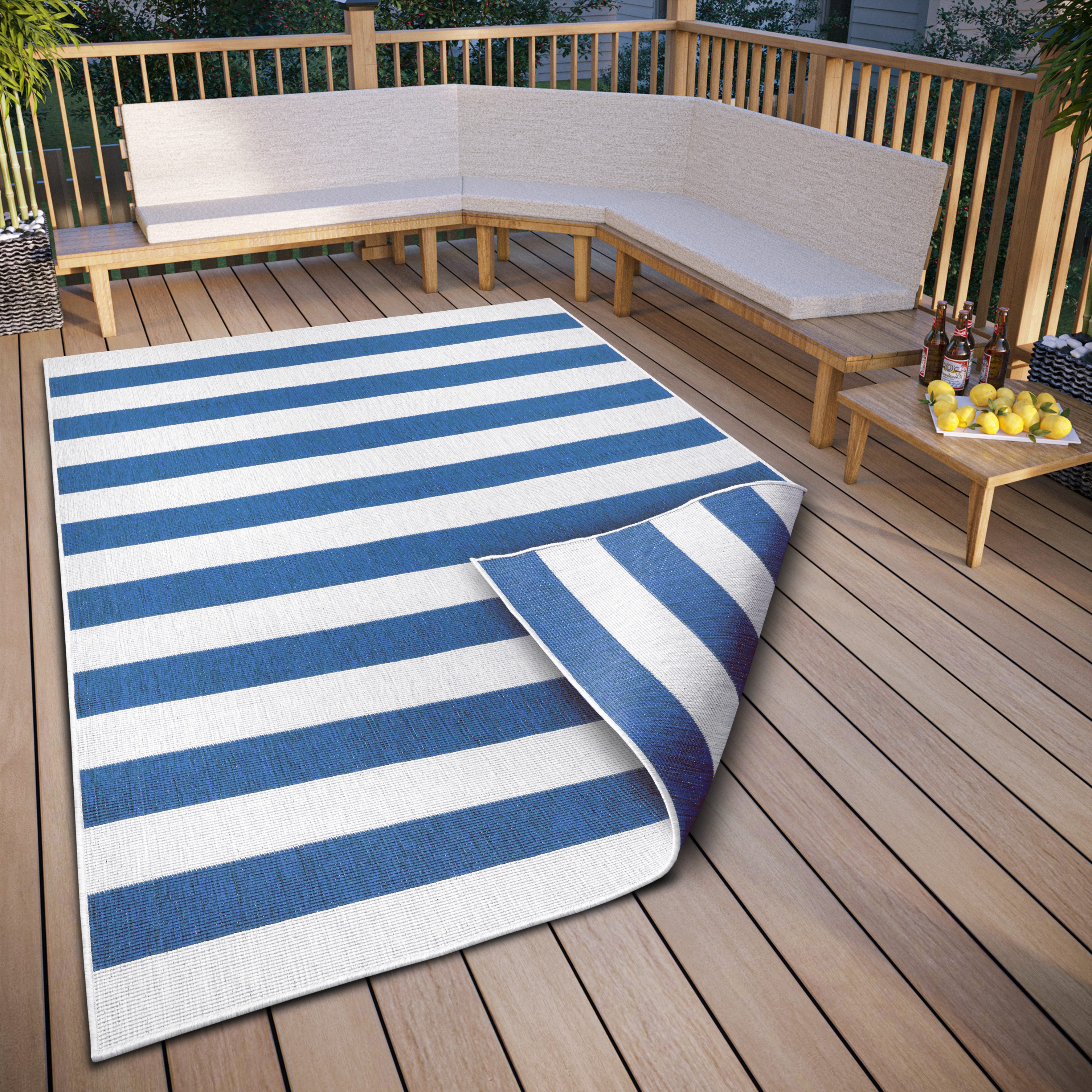 OTTO home Teppich Alan Wendeteppich, rechteckig, Höhe: 5 mm, beidseitig nutzbar, Streifen, Scandi, wetterfest, für In- und Outdoor